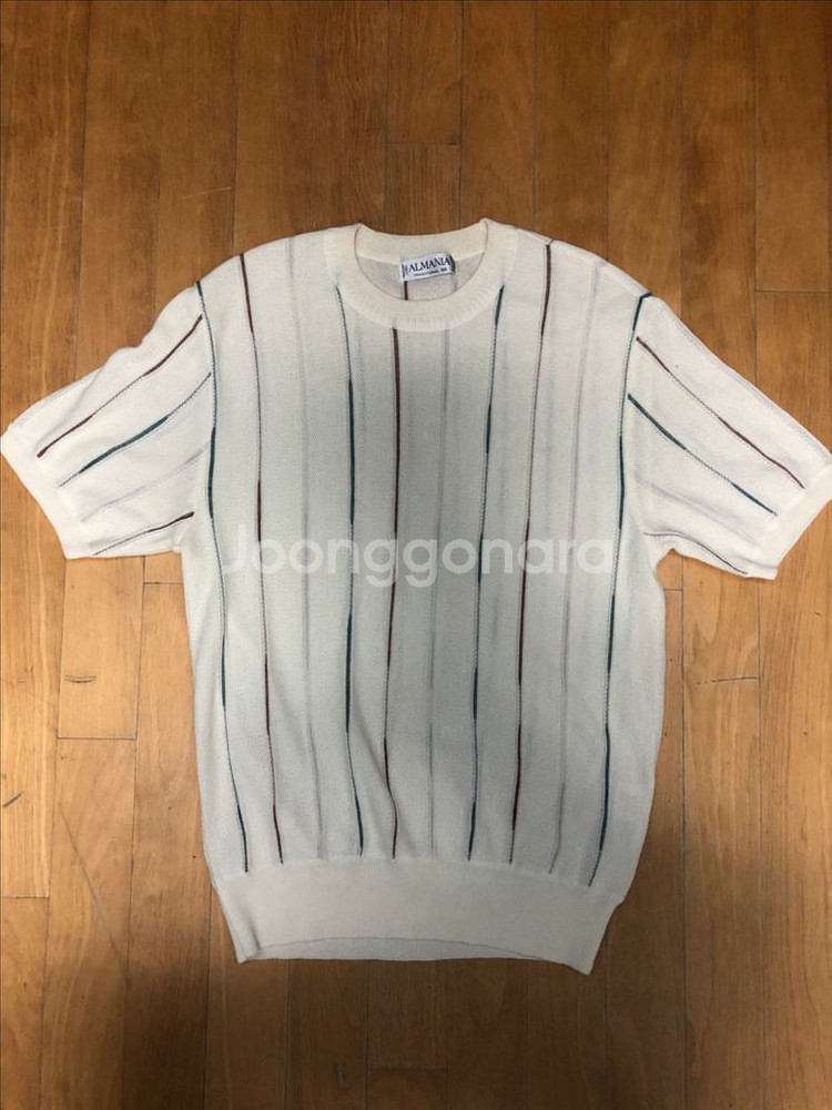 알마니아 화이트 컬러 스트라이프 니트 반팔티 50--0