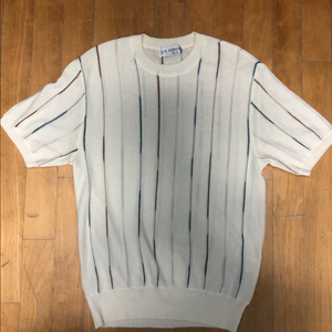 알마니아 화이트 컬러 스트라이프 니트 반팔티 50