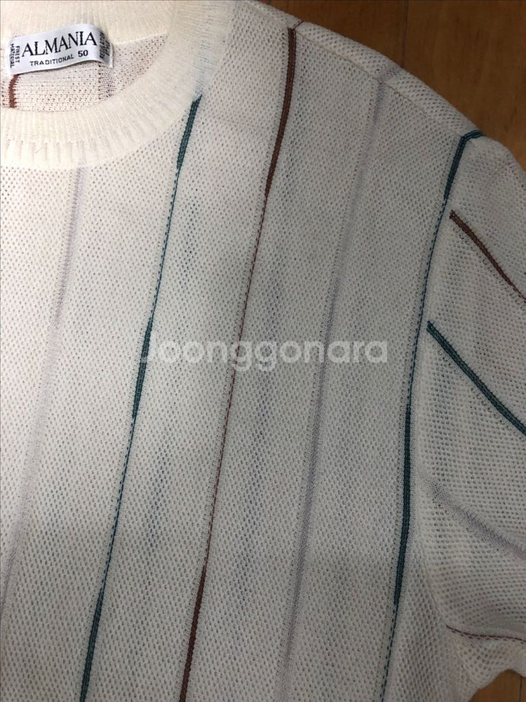 알마니아 화이트 컬러 스트라이프 니트 반팔티 50--3