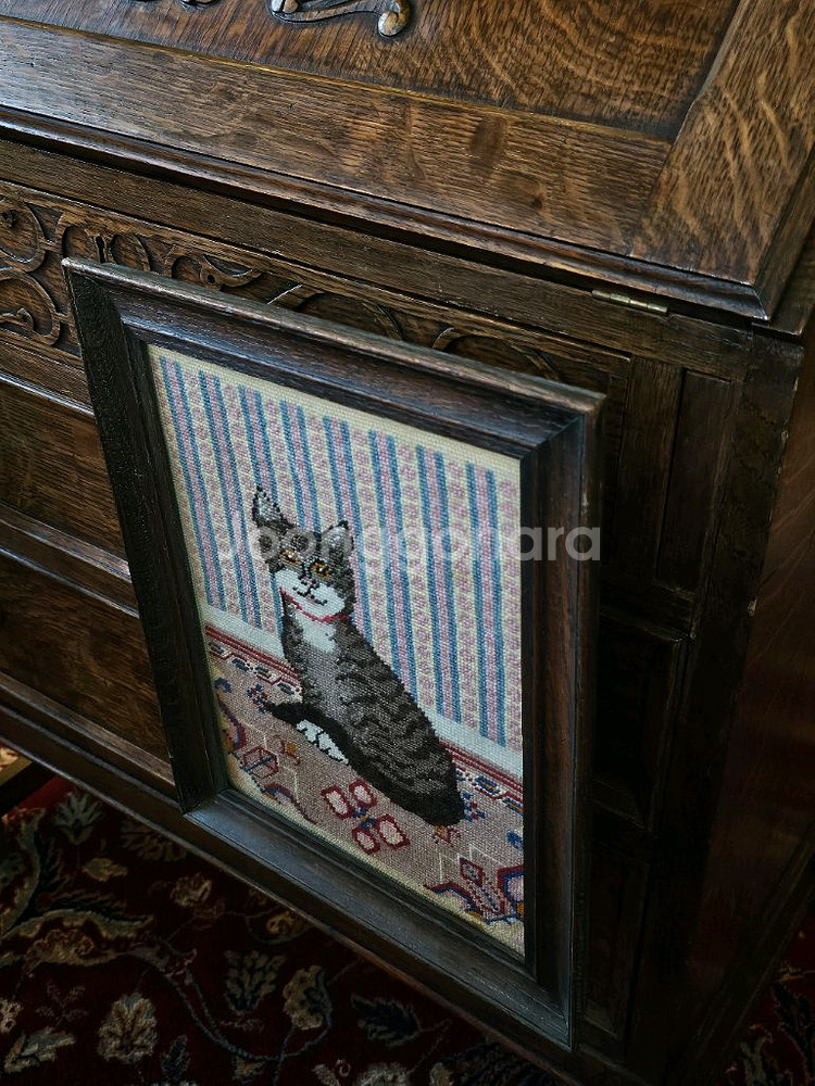 영국 빈티지 고양이 자수그림--4