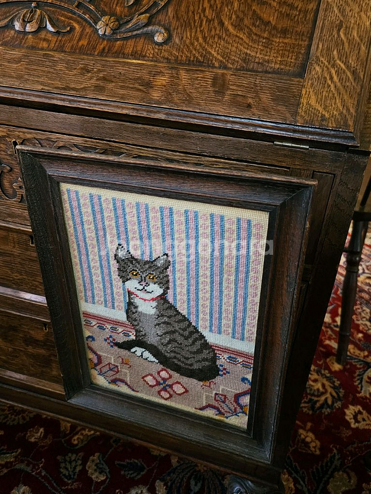 영국 빈티지 고양이 자수그림--5
