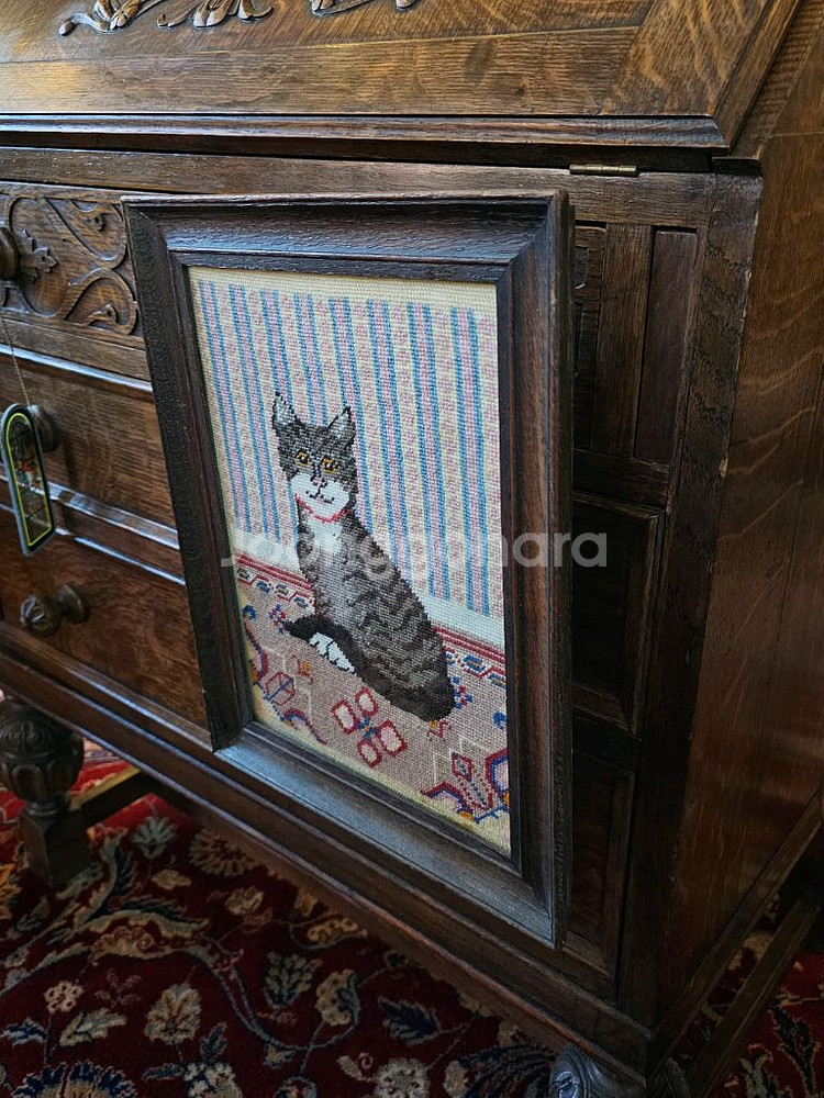 영국 빈티지 고양이 자수그림--3