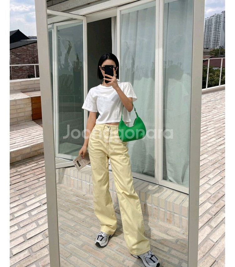 연노랑 와이드 데님 팬츠--11