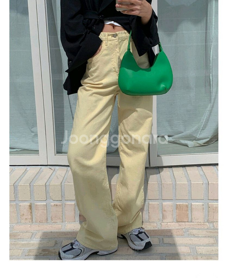 연노랑 와이드 데님 팬츠--16