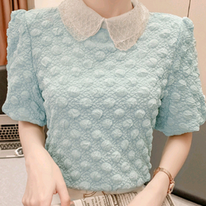 단정 카라 올록볼록 반팔 블라우스 XL