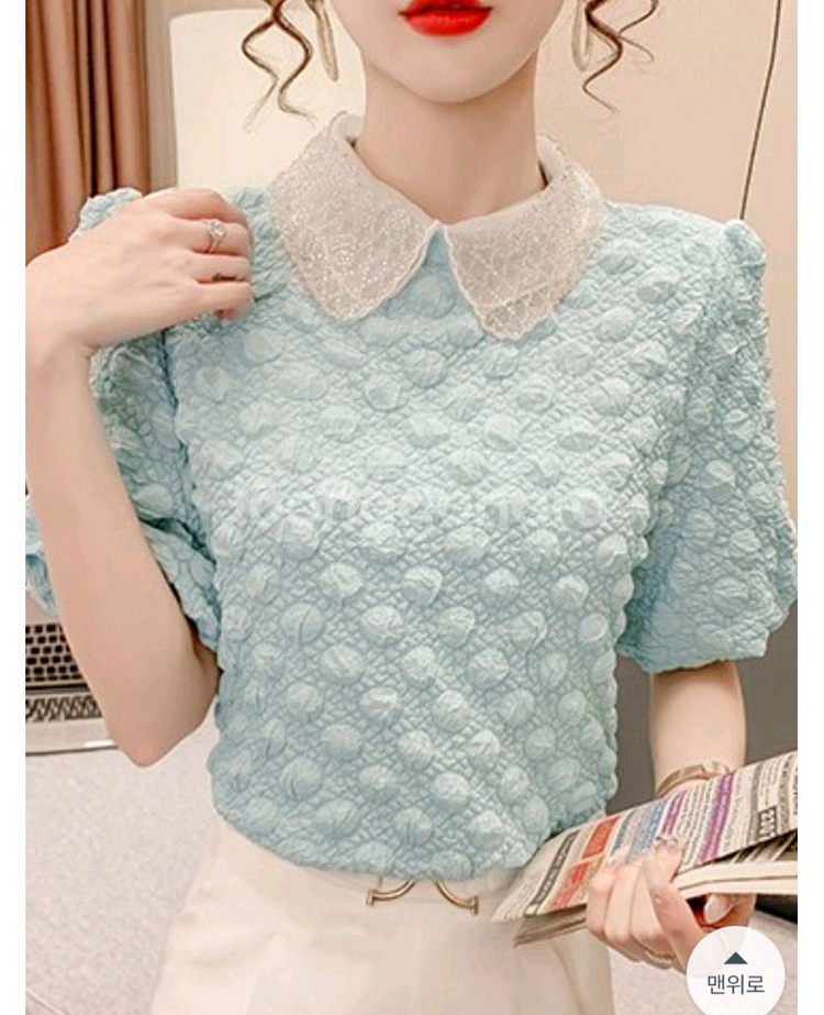 단정 카라 올록볼록 반팔 블라우스 XL--3