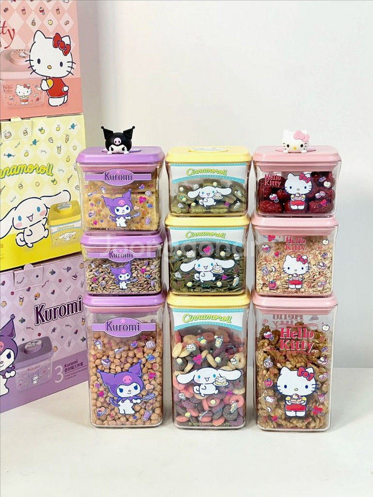 산리오 쿠로미 내열 진공 밀폐 시리얼 분유보관함 세트--3