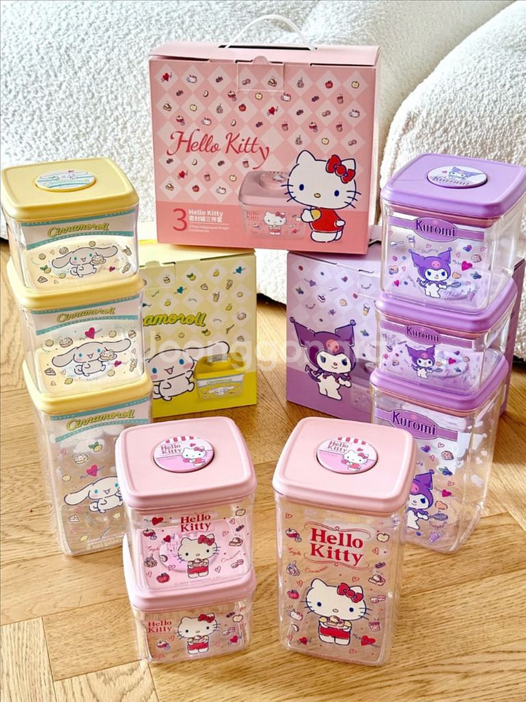 산리오 쿠로미 내열 진공 밀폐 시리얼 분유보관함 세트--5