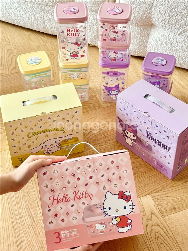산리오 헬로키티 쿠로미 시나모롤 내열 진공 밀폐 보관함--1