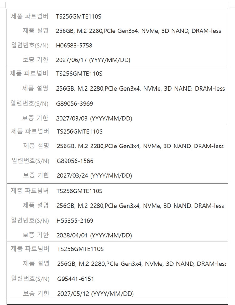 트랜센드M.2 NVME SSD 256GB 정품 AS남음--3