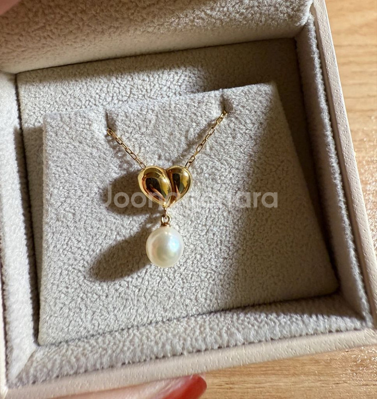 미키모토 18k 골드하트 진주 목걸이--0