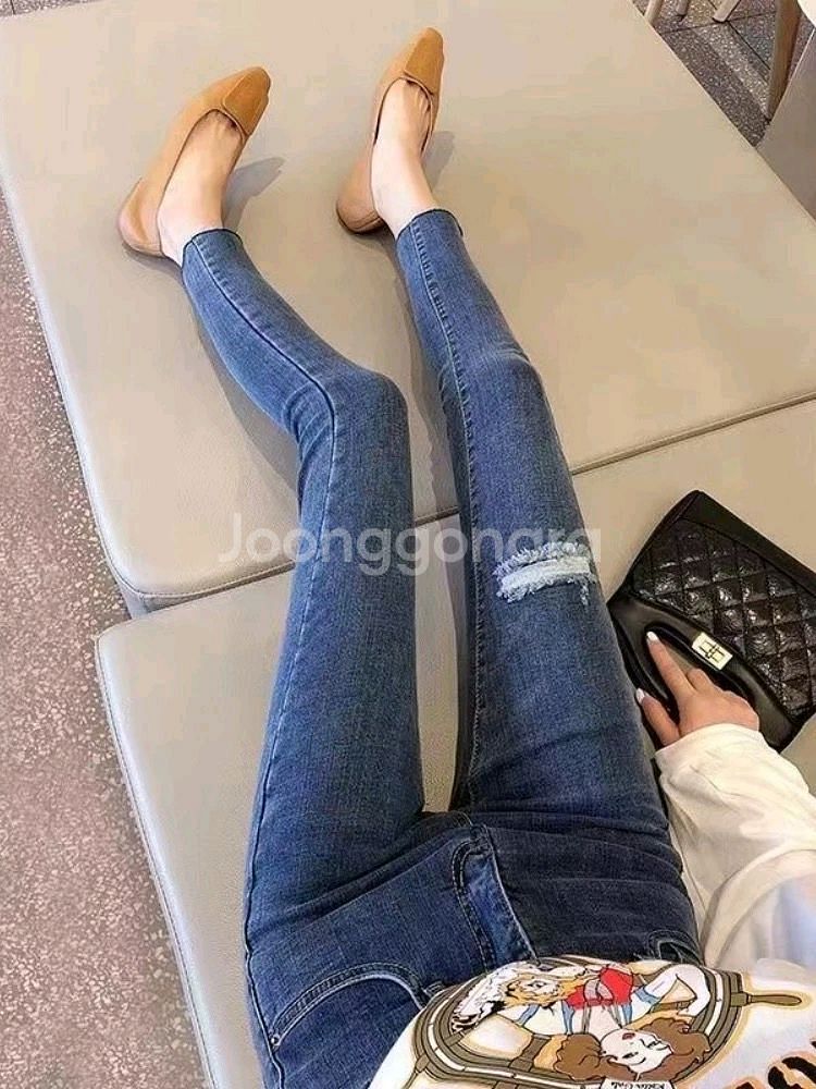 빈티지 데님 중청바지 일자바지 워싱바지 여성 m--0