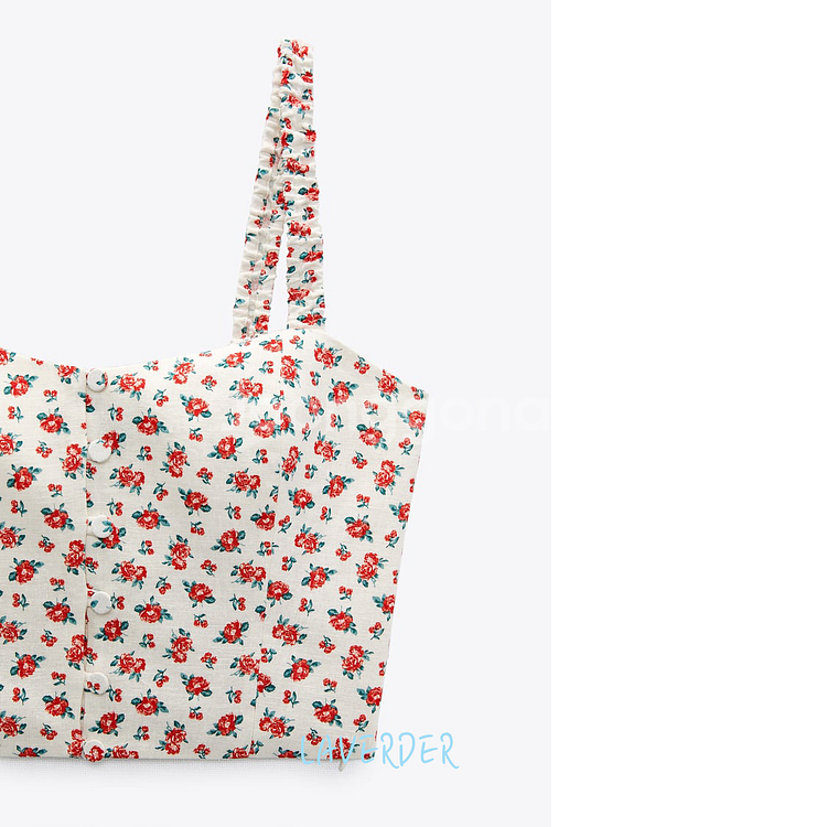 자라 플로랄 린넨 탑 꽃무늬 크롭 하트넥 뷔스티에 XS--3