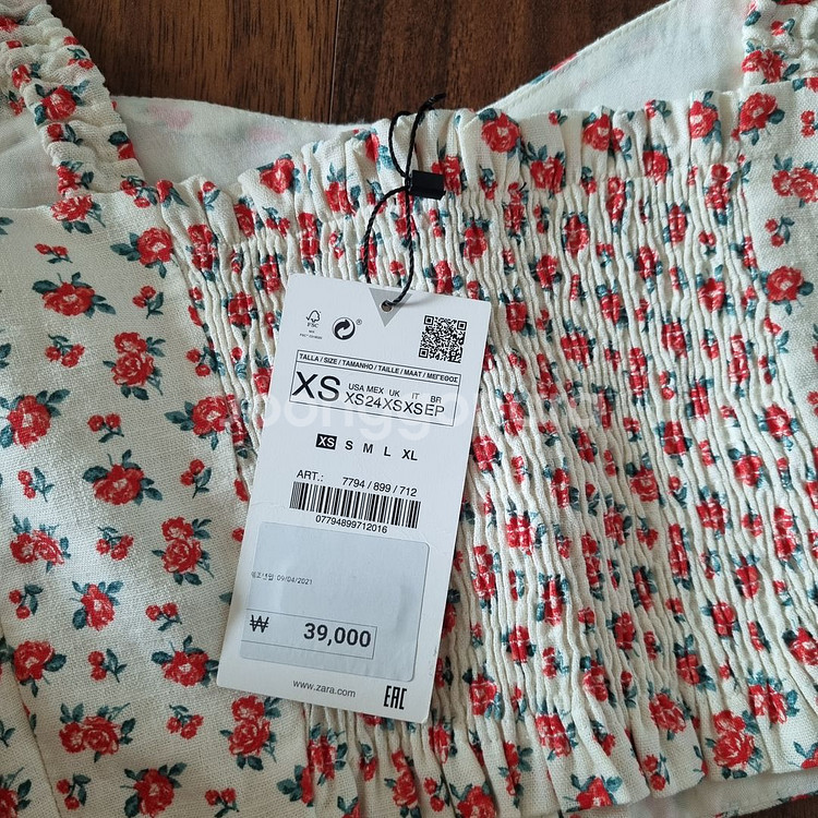 자라 플로랄 린넨 탑 꽃무늬 크롭 하트넥 뷔스티에 XS--6