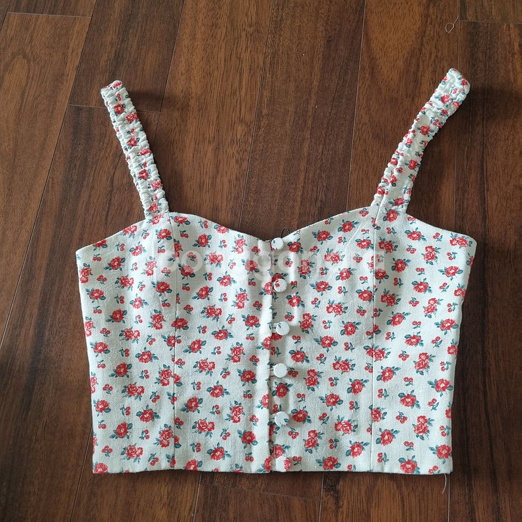 자라 플로랄 린넨 탑 꽃무늬 크롭 하트넥 뷔스티에 XS--4