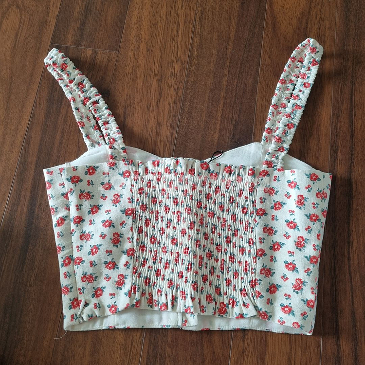 자라 플로랄 린넨 탑 꽃무늬 크롭 하트넥 뷔스티에 XS--5