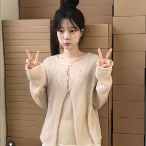 스너그눅 멜로우 가디건 슬리브리스 세트 애프리콧베이지