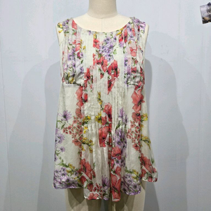 막스마라 플라워 패턴 핀턱 슬리브리스 블라우스