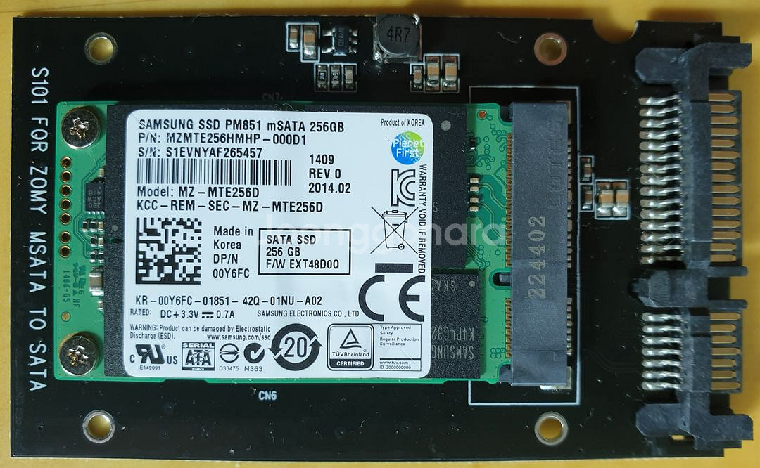 중고 삼성 mSata 256GB + Sata 어답터--1