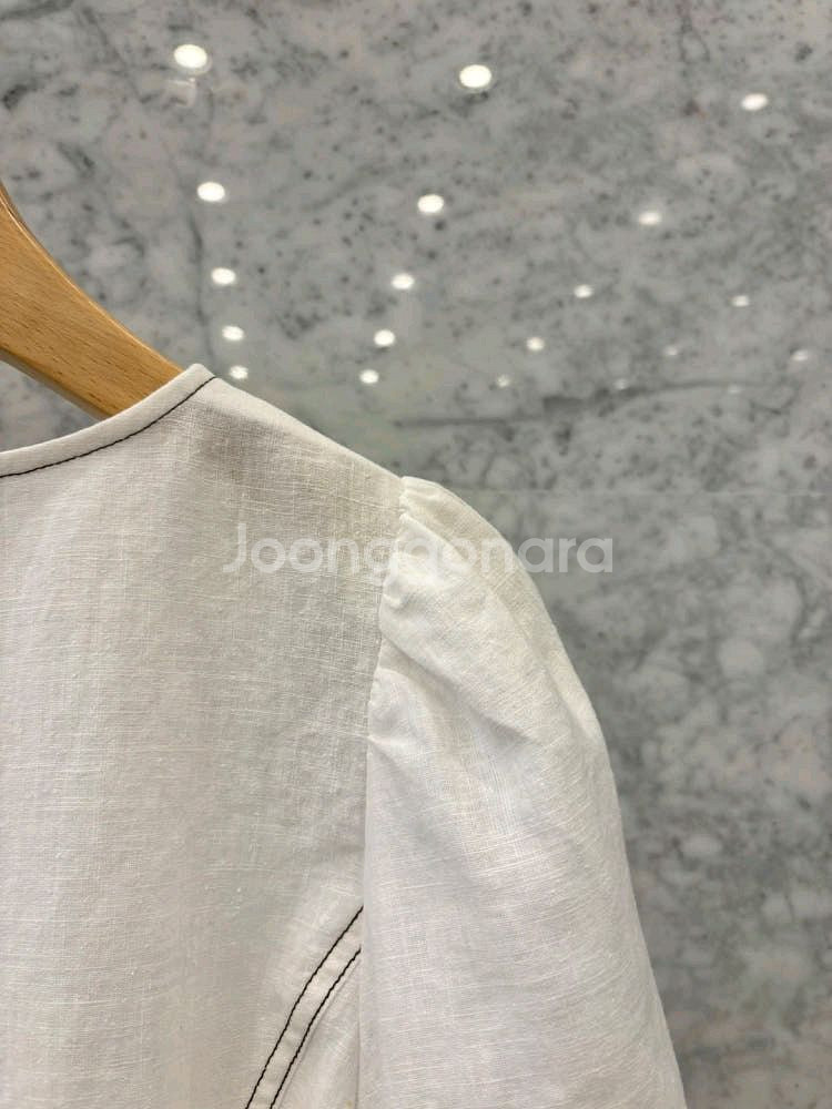 js뉴욕 린넨 마 스티치 포켓 반팔 숏 블라우스 화이트--7