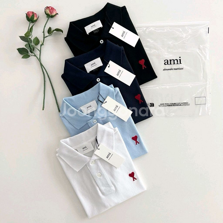 아미 하트로고 폴로 티셔츠--0
