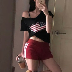 원오프숄더 성조기 반팔티