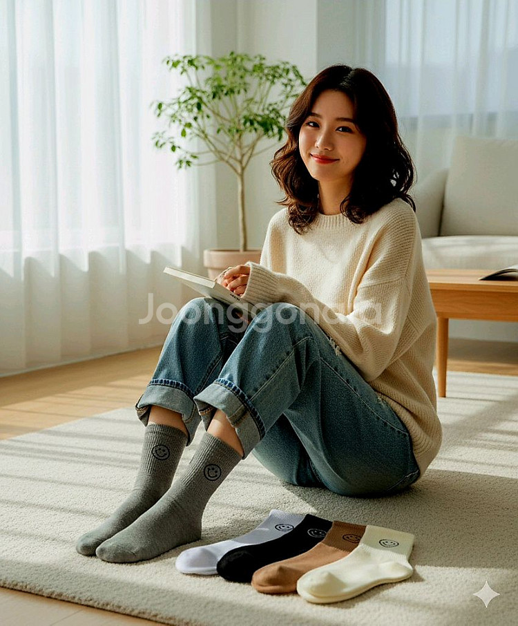 톡톡한 골지 중목 스마일 양말 6개 셋트--0