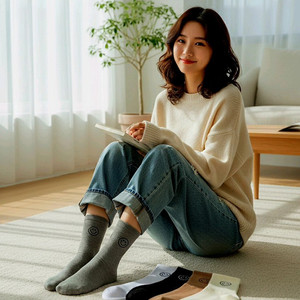 톡톡한 골지 중목 스마일 양말 6개 셋트