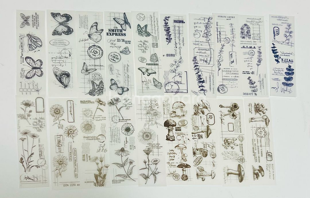 [ 빈티지 ] 플라워 나비 트레이싱지 라벨지 / 다꾸--1