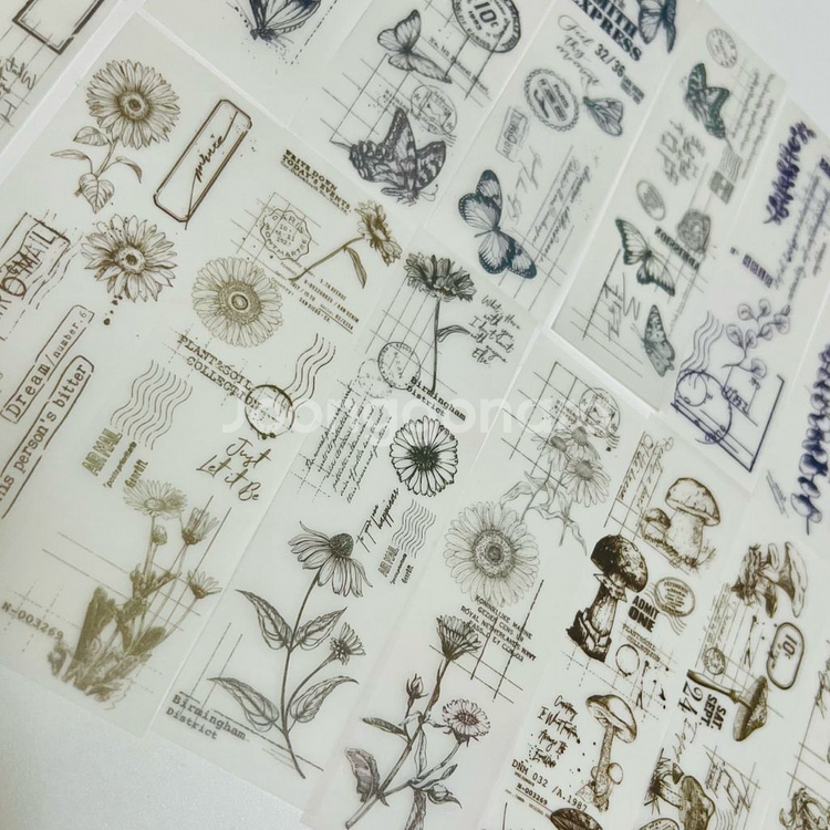 [ 빈티지 ] 플라워 나비 트레이싱지 라벨지 / 다꾸--0