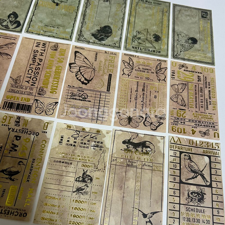 [ 빈티지 ] 금박 티켓 라벨지 인물 식물 / 다꾸--0