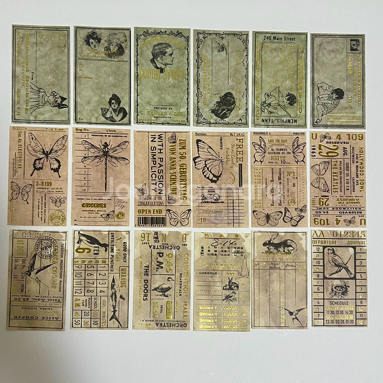 [ 빈티지 ] 금박 티켓 라벨지 인물 식물 / 다꾸--2