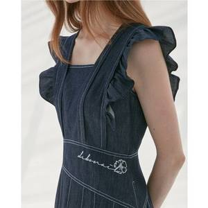 21 에고이스트 프릴 데님 언발 자수 롱원피스 에이프런