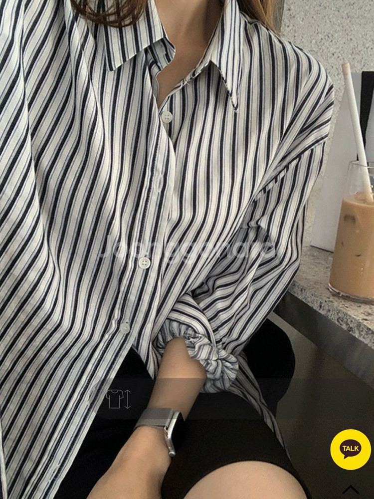 (F) 여성 스트라이프 오버핏 셔츠 두번 착용--2