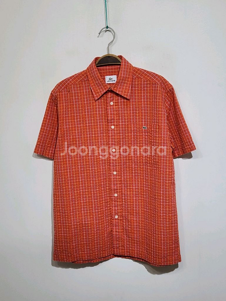 (M) 라코스테 반팔남방 체크 시어서커 반팔셔츠 포켓--0