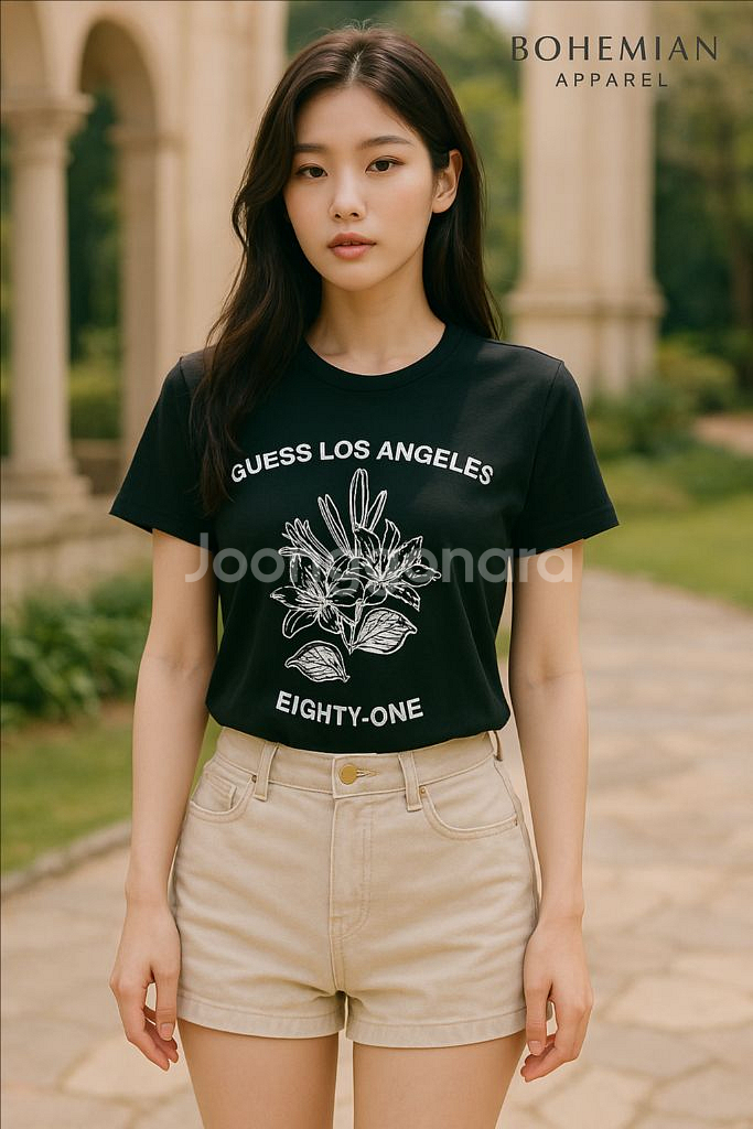 [여자 90]게스 로스엔젤레스 플라워 프린팅 반팔티--7
