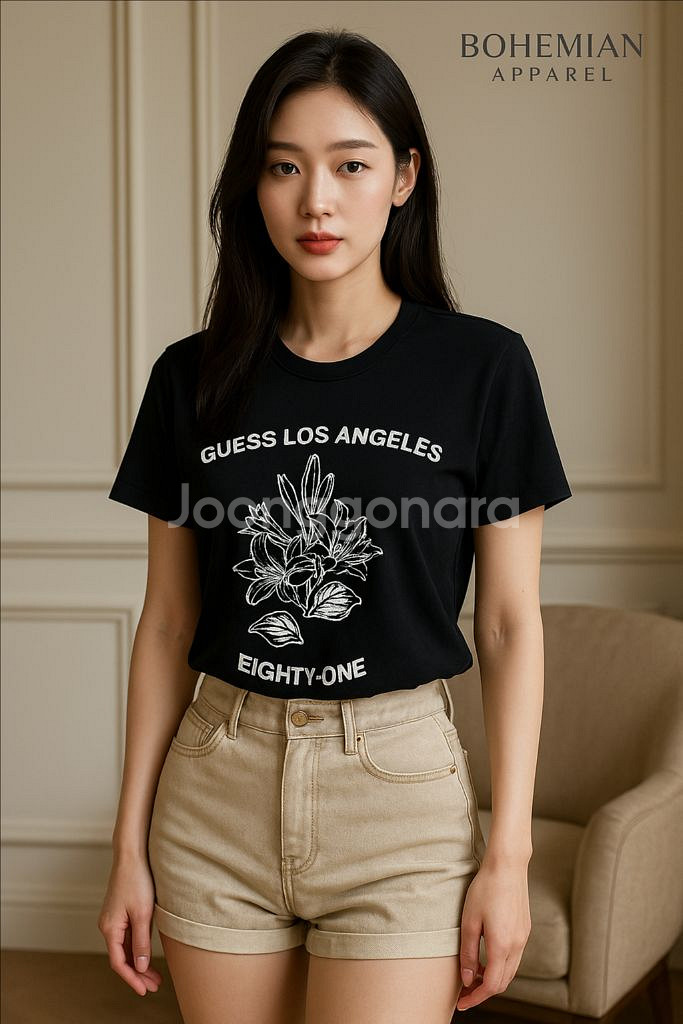 [여자 90]게스 로스엔젤레스 플라워 프린팅 반팔티--8