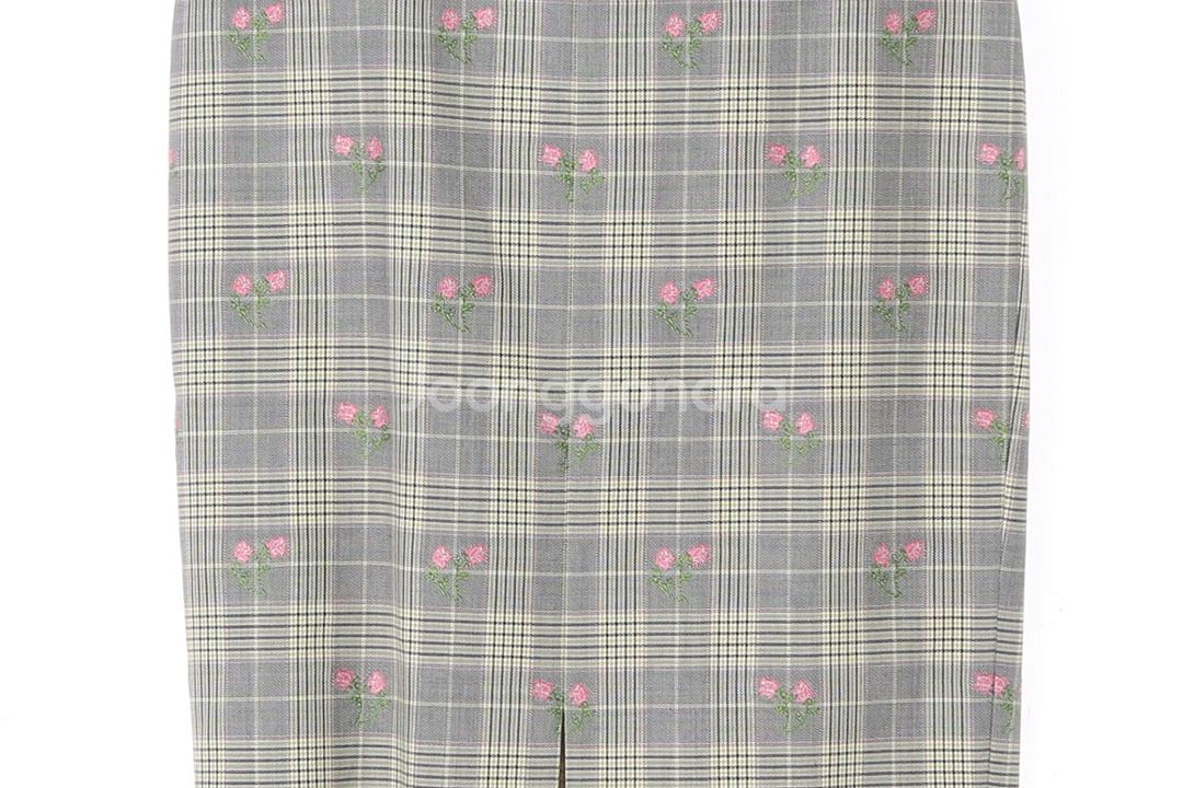 [S]모조에스핀 플라워 자수 체크 롱 스커트 셋업 치마--2