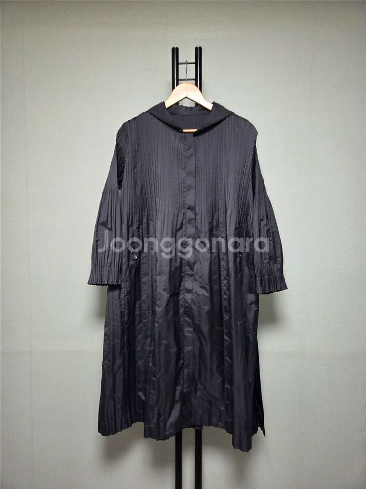 F ~88까지 오버핏 플리츠 후드 집업 롱 자켓--0