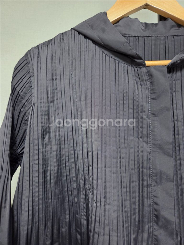 F ~88까지 오버핏 플리츠 후드 집업 롱 자켓--1