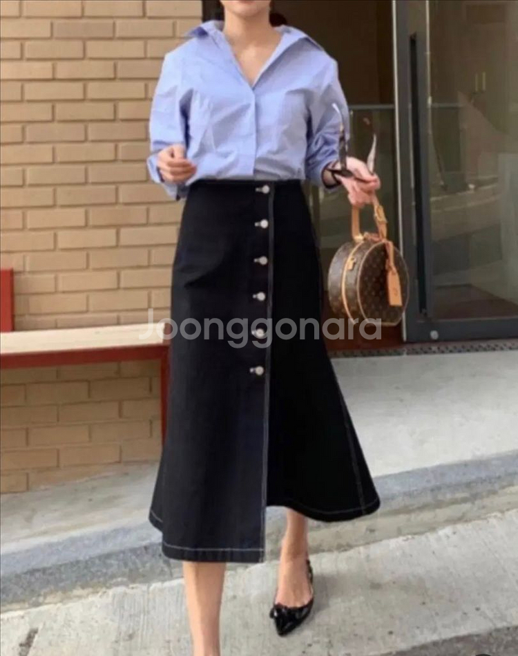 M 비그레이BEGREY 코튼 옥스포드 플레어 롱 스커트--0