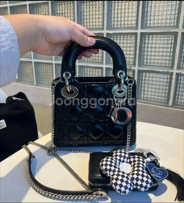 디올 레이디백 미니 블랙 은장--0