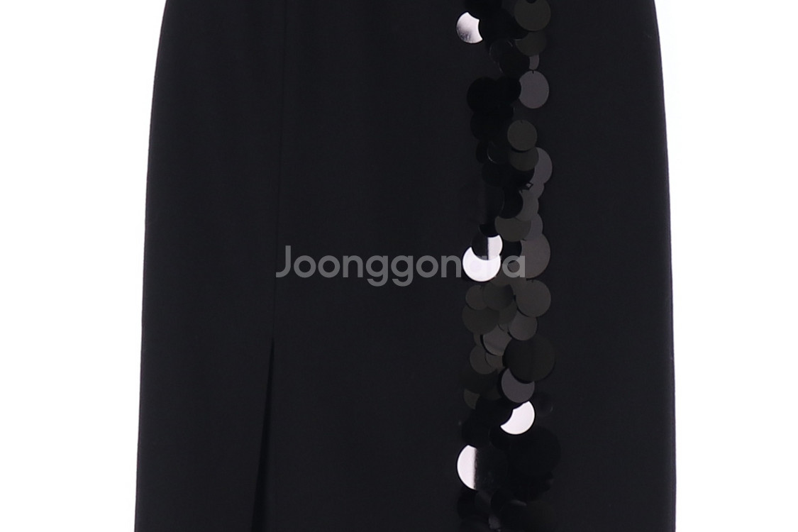 [S]모조에스핀 울블렌드 빅스팽글 슬릿 블랙 롱 스커트--2