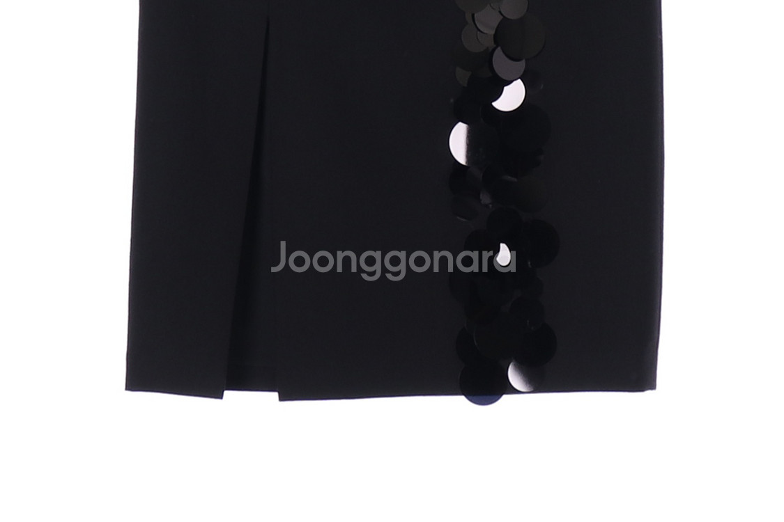 [S]모조에스핀 울블렌드 빅스팽글 슬릿 블랙 롱 스커트--3