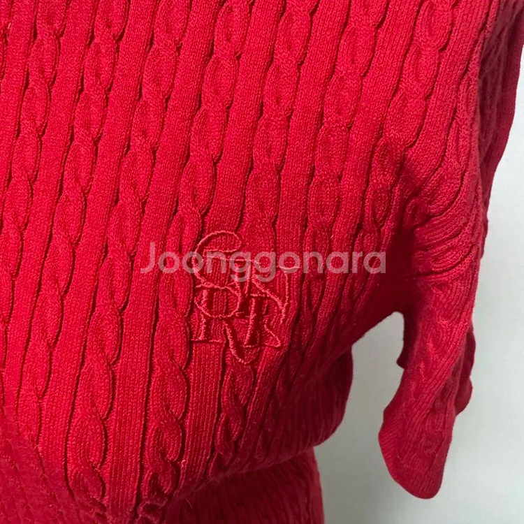 제네럴아이디어 케이블 반팔 니트 레드 라운드 니트탑--3