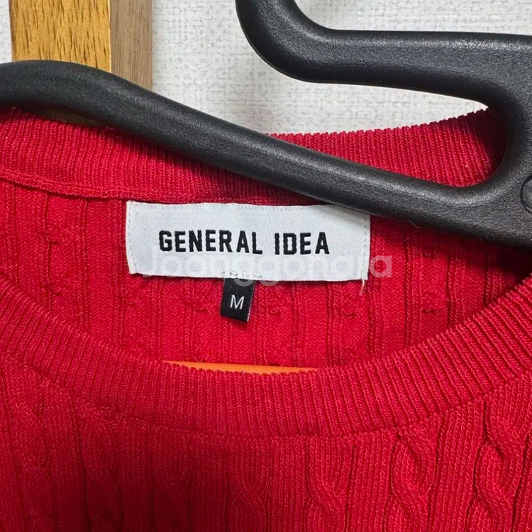 제네럴아이디어 케이블 반팔 니트 레드 라운드 니트탑--4