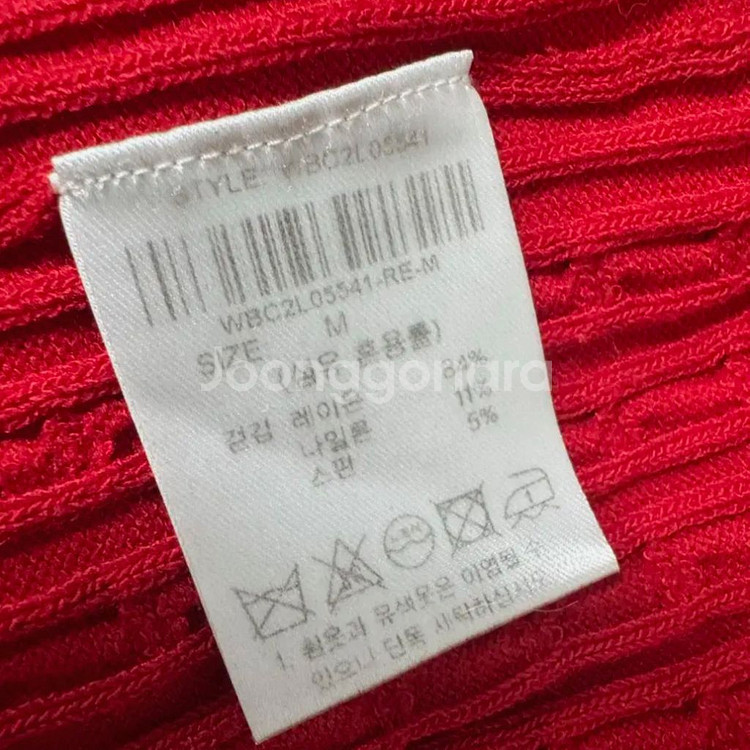 제네럴아이디어 케이블 반팔 니트 레드 라운드 니트탑--5