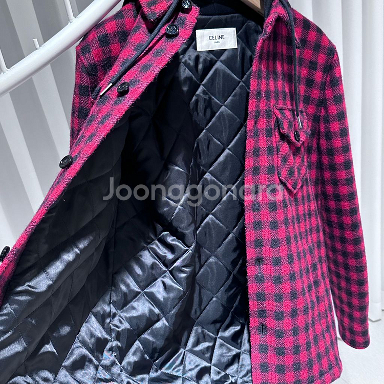44 / 셀린느 체크 후드 패딩 자켓--3