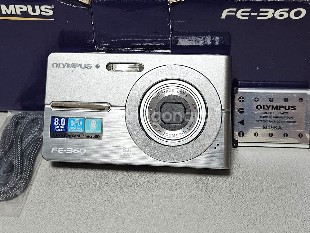 올림푸스 fe-360 실버A급 디카 풀박스+파우치--0