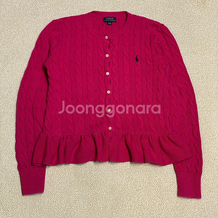 (정품) 폴로 신형 걸즈 핫핑크 프릴 니트 가디건 XL--0